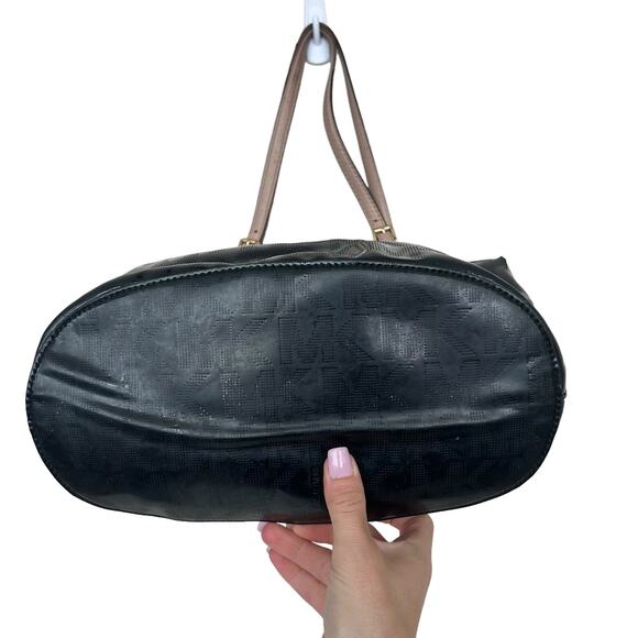 Michael Kors Black Jet Set Patent Leather Monogram Tote Shoulder Bag - Picture 6 of 9